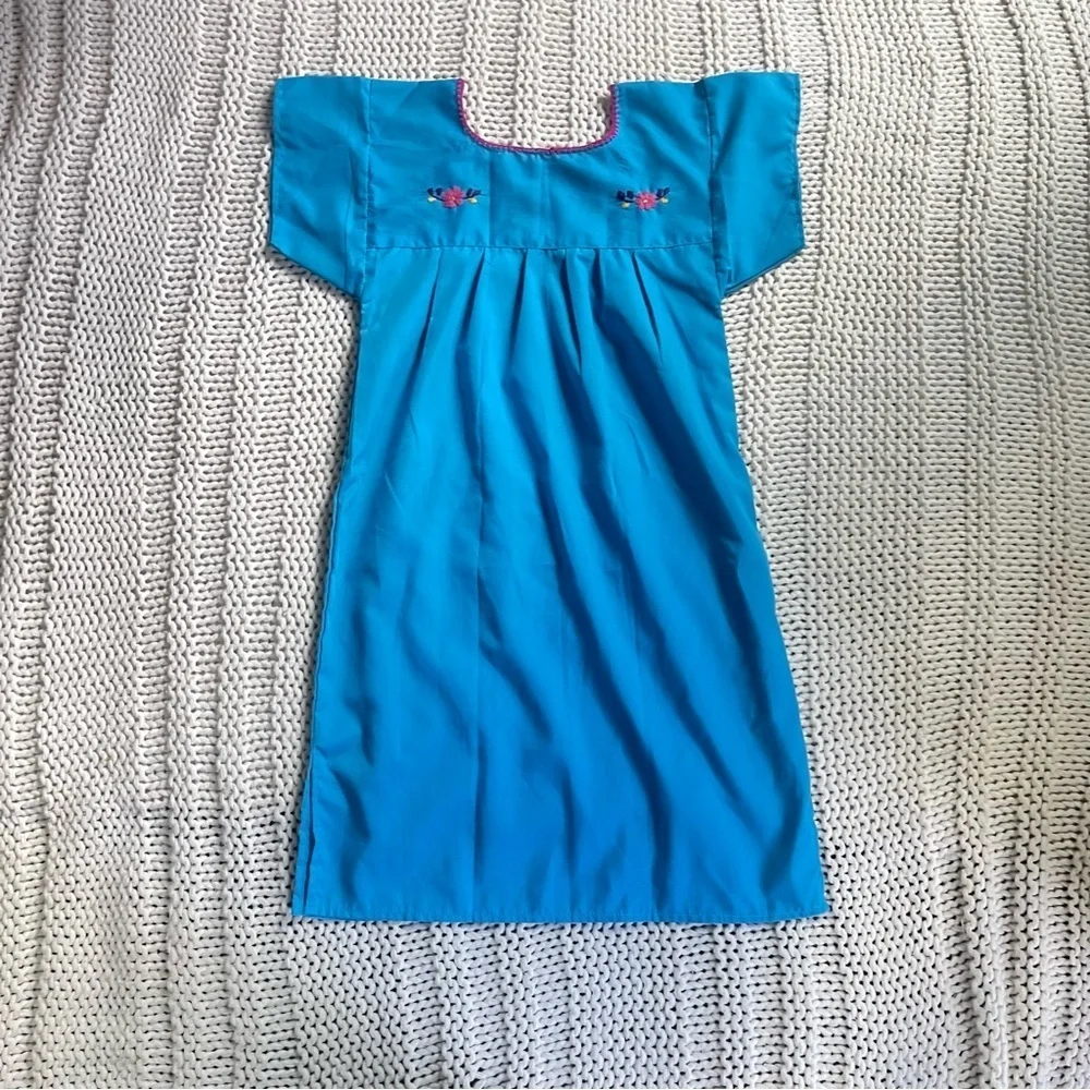 NWOT Authentic Mexican Blue Hand Embroidered Kids Dress Size 6